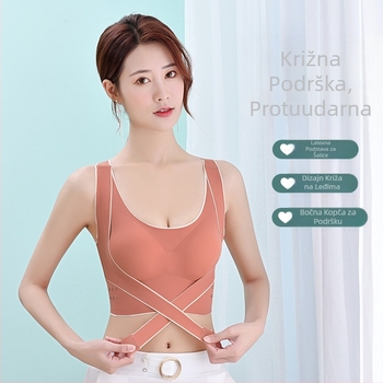 Sportski grudnjak s push-up efektom za male grudi, jednodijelni, s prekrasnim donjim rubljem za leđa, protiv opuštanja gornjeg dijela, urušavanja, dodatak za grudi, bešavni grudnjak bez rukava