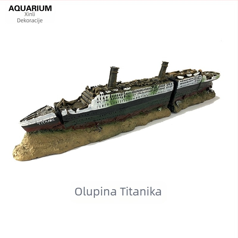Ukrasi za akvarij, ukrasi za krajolik, ukrasi za olupinu broda, olupina Titanica, akvarijski set, simulacija Iron Donic brodoloma