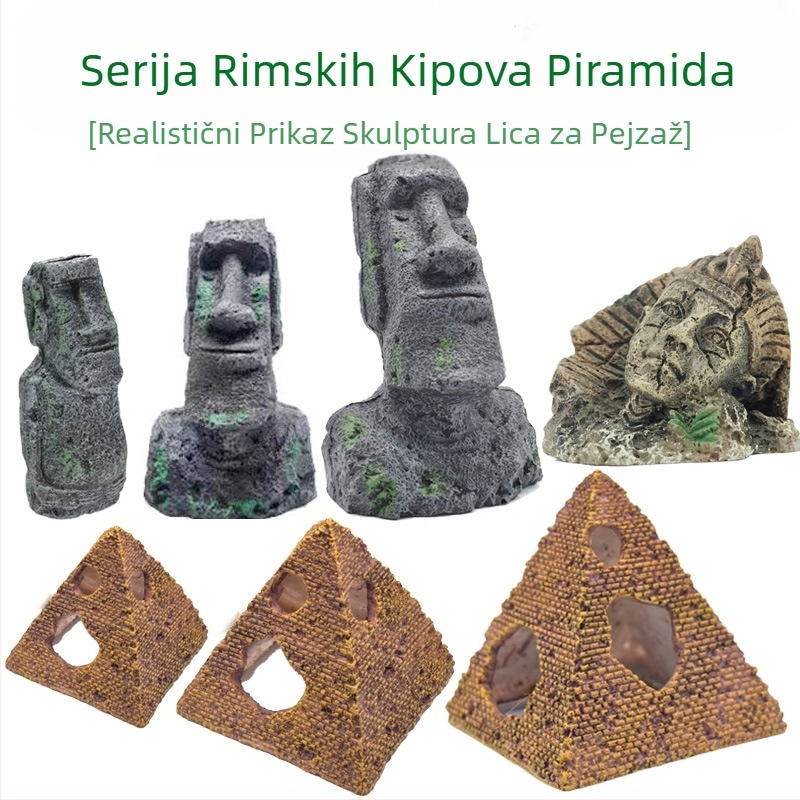 Kameni kip ljudskog lica Uskršnji otok, kip od smole, kameni kip, krajolik akvarija, kutija za gusjenice, ukras krajolika, akvarijski kip