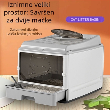 Predimenzionirani, potpuno zatvoreni umivaonik za mačji posip, dvostruka vrata, nadograđeni mačji WC, predimenzionirani prostor, bezbrižan, otporan na mirise, sprječavanje bočnog curenja