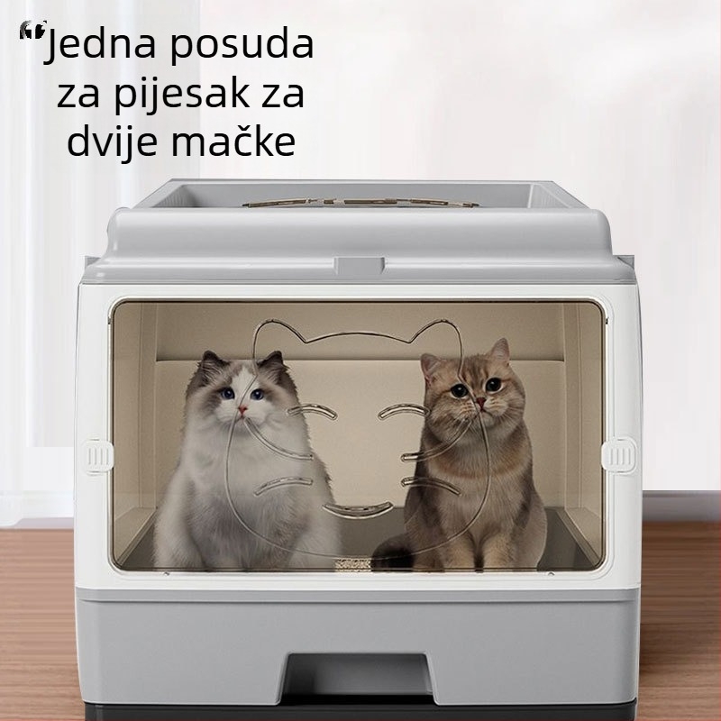Predimenzionirani, potpuno zatvoreni umivaonik za mačji posip, dvostruka vrata, nadograđeni mačji WC, predimenzionirani prostor, bezbrižan, otporan na mirise, sprječavanje bočnog curenja
