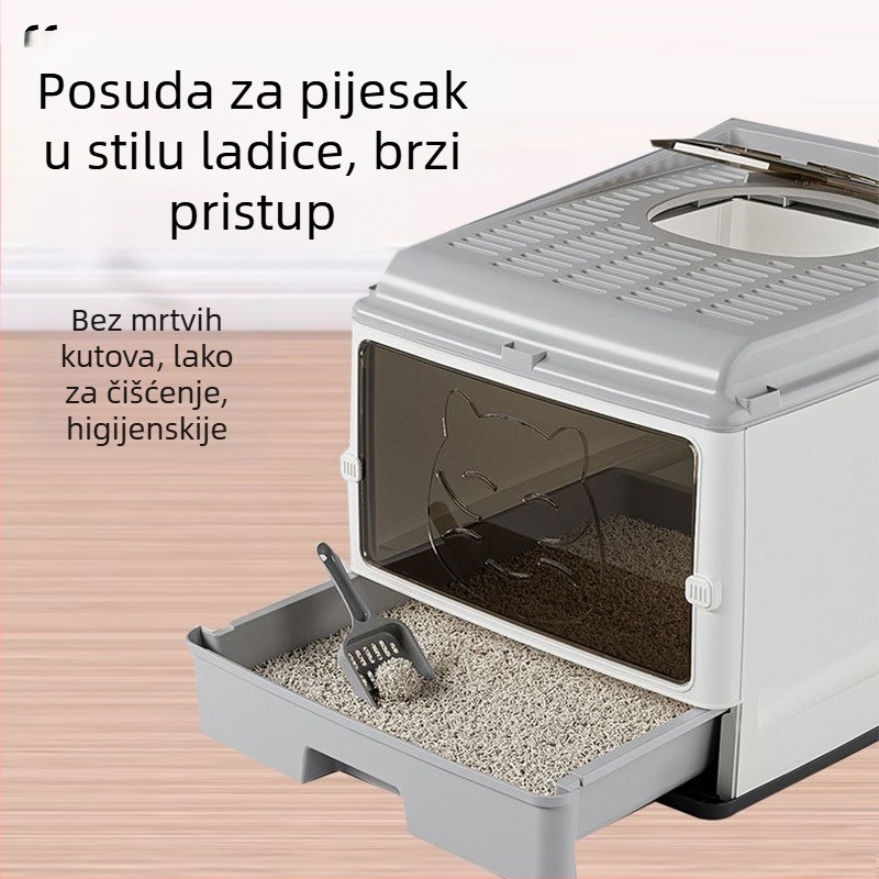 Predimenzionirani, potpuno zatvoreni umivaonik za mačji posip, dvostruka vrata, nadograđeni mačji WC, predimenzionirani prostor, bezbrižan, otporan na mirise, sprječavanje bočnog curenja