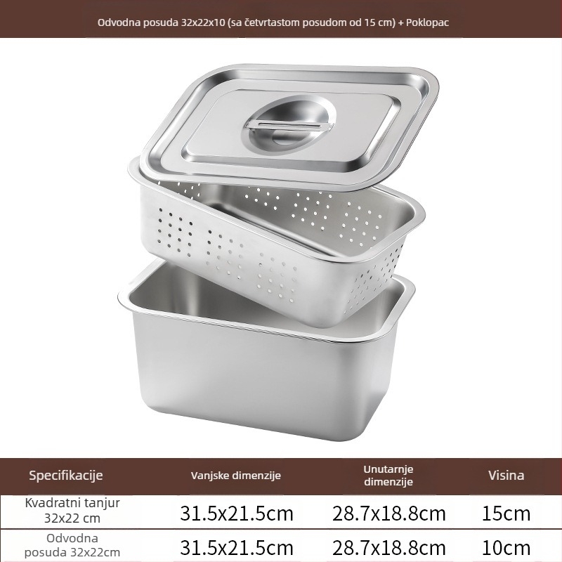 Nehrđajući čelik s ravnim dnom, kvadratni pladanj, komercijalni pravokutni pladanj, produbljivanje, bušenje, kvadratni umivaonik, odvodni umivaonik, umivaonik za prženo povrće