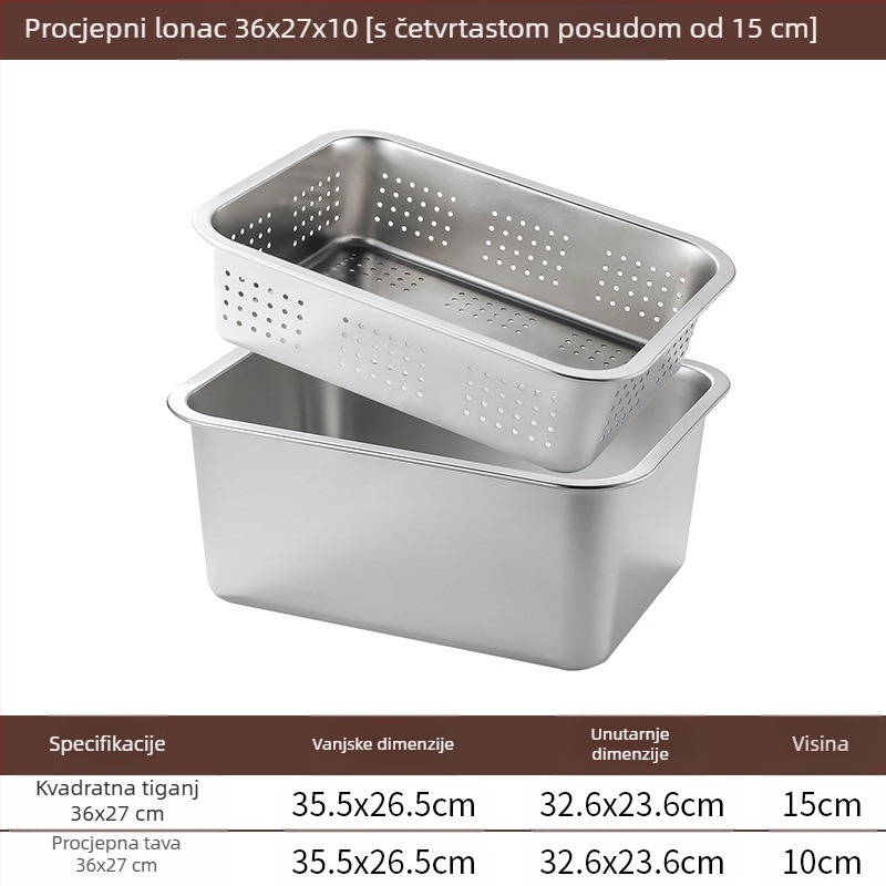 Nehrđajući čelik s ravnim dnom, kvadratni pladanj, komercijalni pravokutni pladanj, produbljivanje, bušenje, kvadratni umivaonik, odvodni umivaonik, umivaonik za prženo povrće