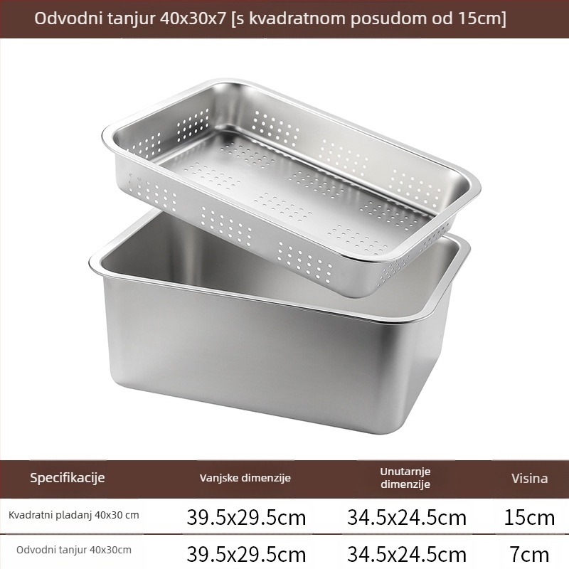 Nehrđajući čelik s ravnim dnom, kvadratni pladanj, komercijalni pravokutni pladanj, produbljivanje, bušenje, kvadratni umivaonik, odvodni umivaonik, umivaonik za prženo povrće