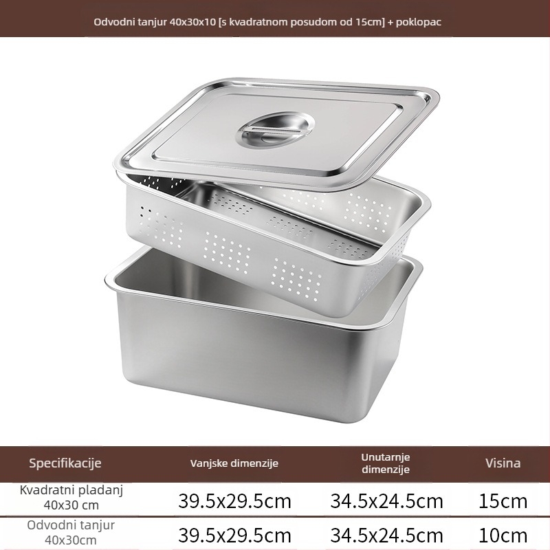 Nehrđajući čelik s ravnim dnom, kvadratni pladanj, komercijalni pravokutni pladanj, produbljivanje, bušenje, kvadratni umivaonik, odvodni umivaonik, umivaonik za prženo povrće