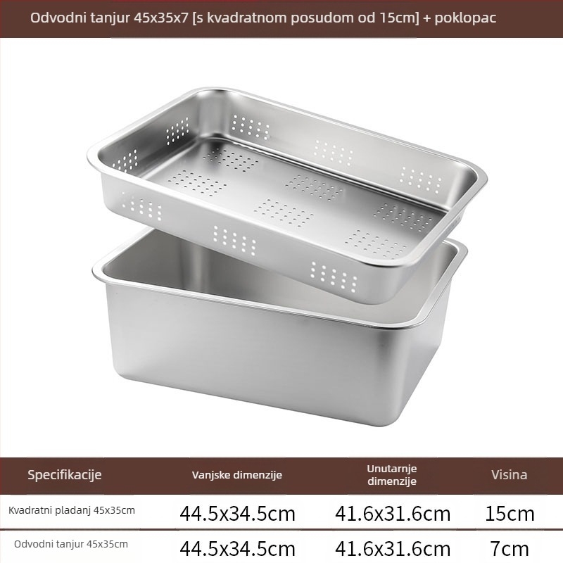 Nehrđajući čelik s ravnim dnom, kvadratni pladanj, komercijalni pravokutni pladanj, produbljivanje, bušenje, kvadratni umivaonik, odvodni umivaonik, umivaonik za prženo povrće
