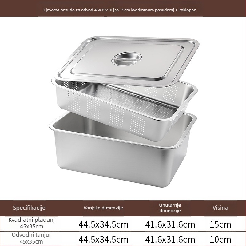 Nehrđajući čelik s ravnim dnom, kvadratni pladanj, komercijalni pravokutni pladanj, produbljivanje, bušenje, kvadratni umivaonik, odvodni umivaonik, umivaonik za prženo povrće