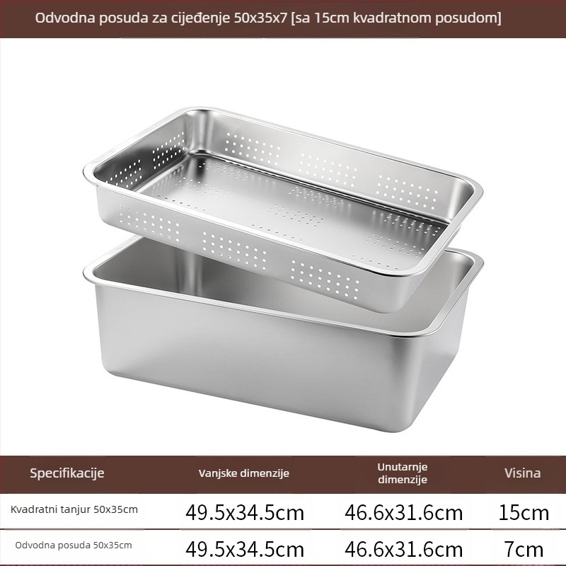 Nehrđajući čelik s ravnim dnom, kvadratni pladanj, komercijalni pravokutni pladanj, produbljivanje, bušenje, kvadratni umivaonik, odvodni umivaonik, umivaonik za prženo povrće