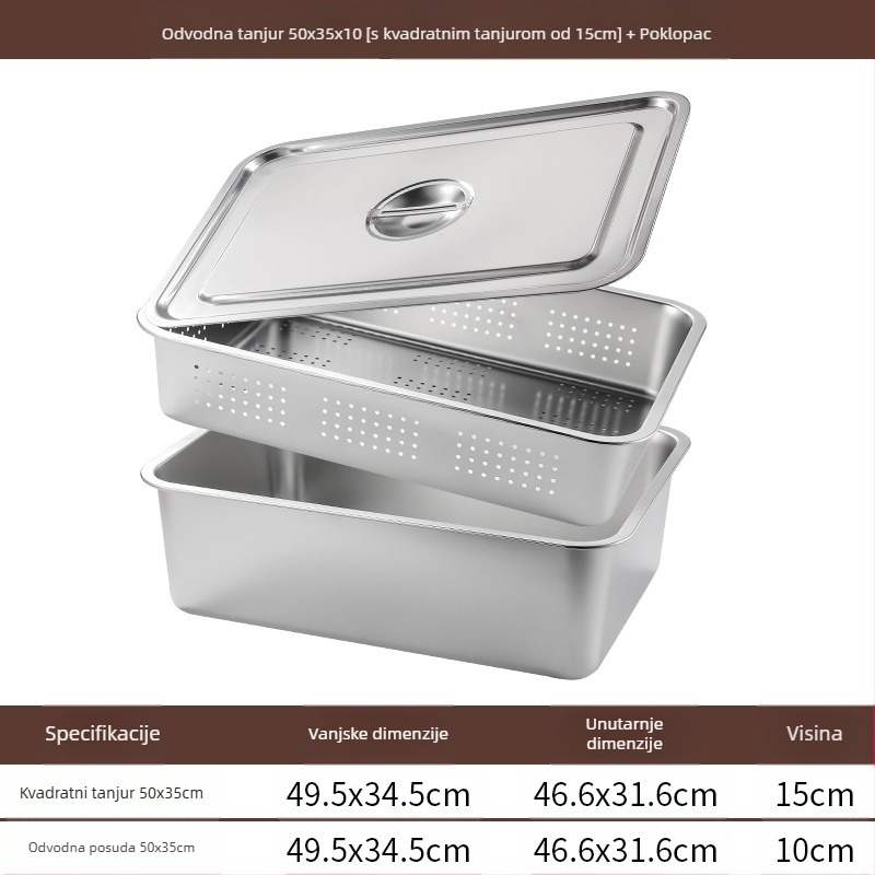 Nehrđajući čelik s ravnim dnom, kvadratni pladanj, komercijalni pravokutni pladanj, produbljivanje, bušenje, kvadratni umivaonik, odvodni umivaonik, umivaonik za prženo povrće