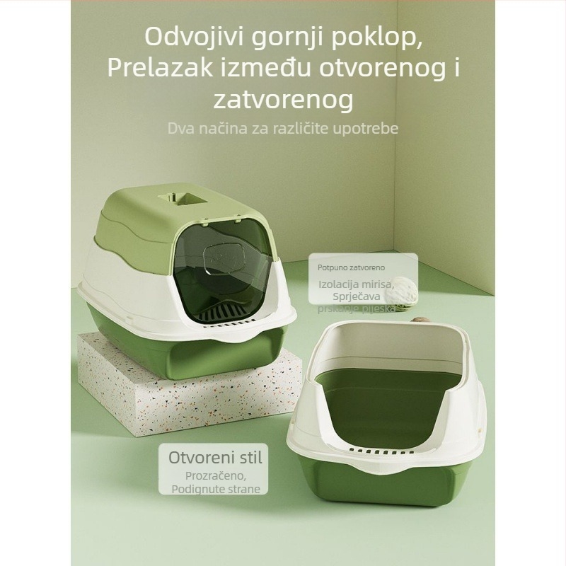 Potpuno zatvorena kutija za pijesak za mačke s brojem, sprječavanje neugodnih mirisa s kavezom za pijesak, umivaonikom za mačji izmet, zadanim postavkama za mačke