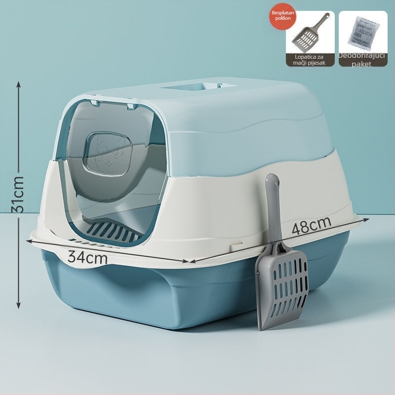 Potpuno zatvorena kutija za pijesak za mačke s brojem, sprječavanje neugodnih mirisa s kavezom za pijesak, umivaonikom za mačji izmet, zadanim postavkama za mačke