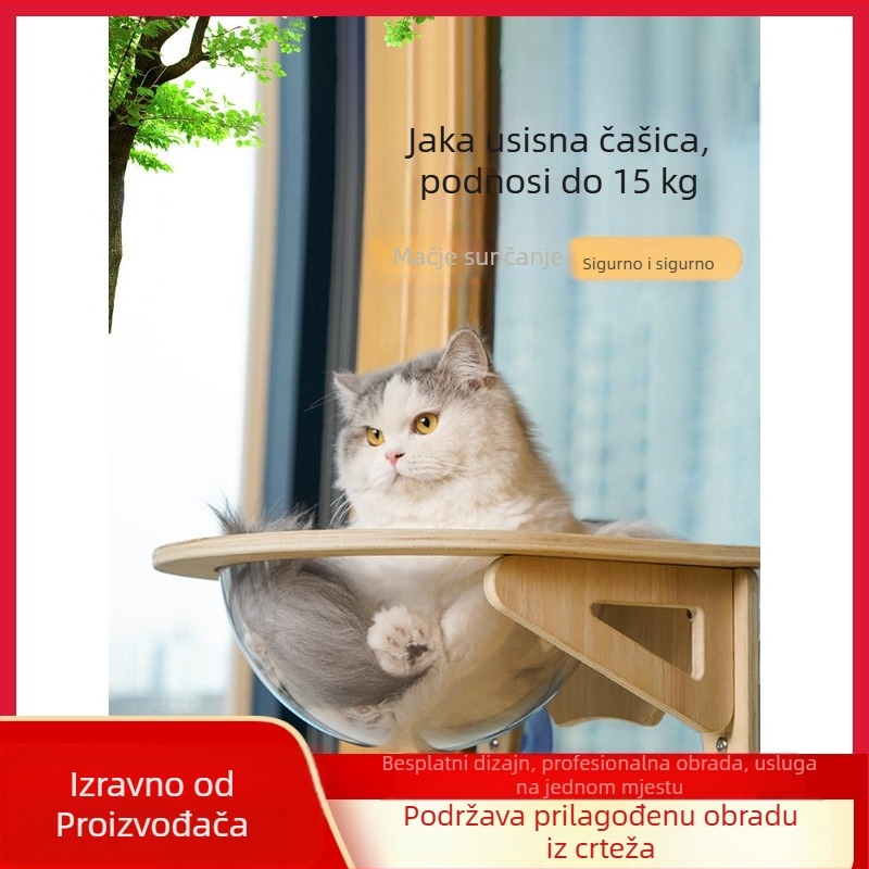 Masivna drvena svemirska kapsula za mačke, hemisferična viseća mreža za mačke, viseća vakuumska čašica bez bušenja, svemirska kapsula, okvir za penjanje za balkon