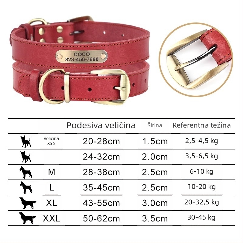 Ogrlica za pse za kućne ljubimce, vučno uže, kravlja koža, graviranje marke psa, prsten za vrat protiv gubitka, zlatni retriver srednjeg i velikog psa