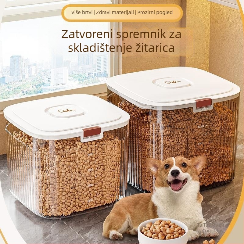 Kanta za pohranu hrane za mačke, liofilizirana hrana za pse, zatvorena kanta za hranu za mačke i kućne ljubimce, kutija za pohranu otporna na vlagu, kanta za pohranu žitarica