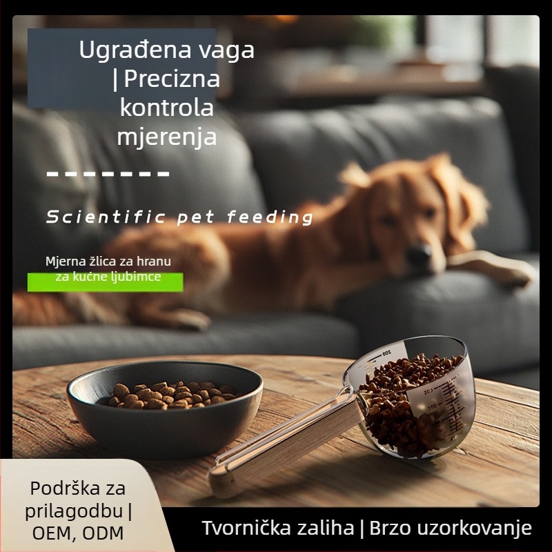 Nova drvena drška za žlicu za mačju hranu, žlica za mačju hranu s kopčom za mačke i pse, lopata za hranu, žlica za pseću hranu, pribor za kućne ljubimce