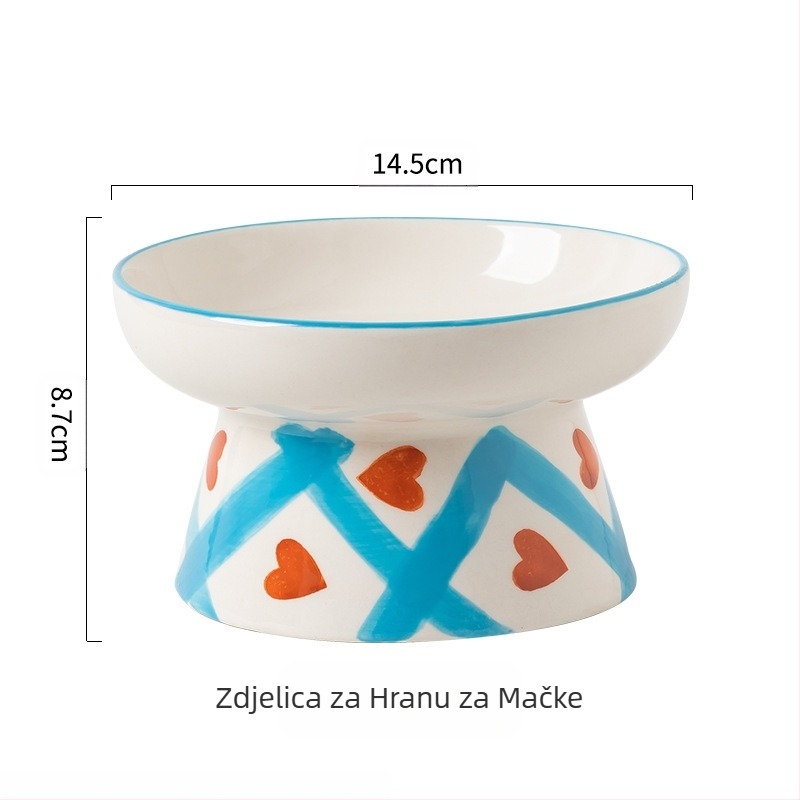 Slatka keramička zdjela za mačke u stilu Ins, visoka zaštita za vrat, kosa usta, zdjela za hranu za pse, zdjela za piće, zdjela za rižu za kućne ljubimce, otporna na udarce