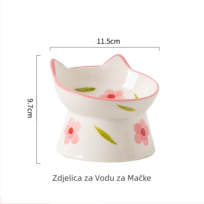 Slatka keramička zdjela za mačke u stilu Ins, visoka zaštita za vrat, kosa usta, zdjela za hranu za pse, zdjela za piće, zdjela za rižu za kućne ljubimce, otporna na udarce
