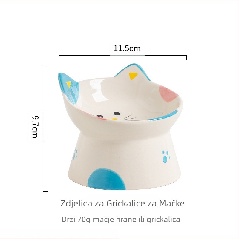 Slatka keramička zdjela za mačke u stilu Ins, visoka zaštita za vrat, kosa usta, zdjela za hranu za pse, zdjela za piće, zdjela za rižu za kućne ljubimce, otporna na udarce