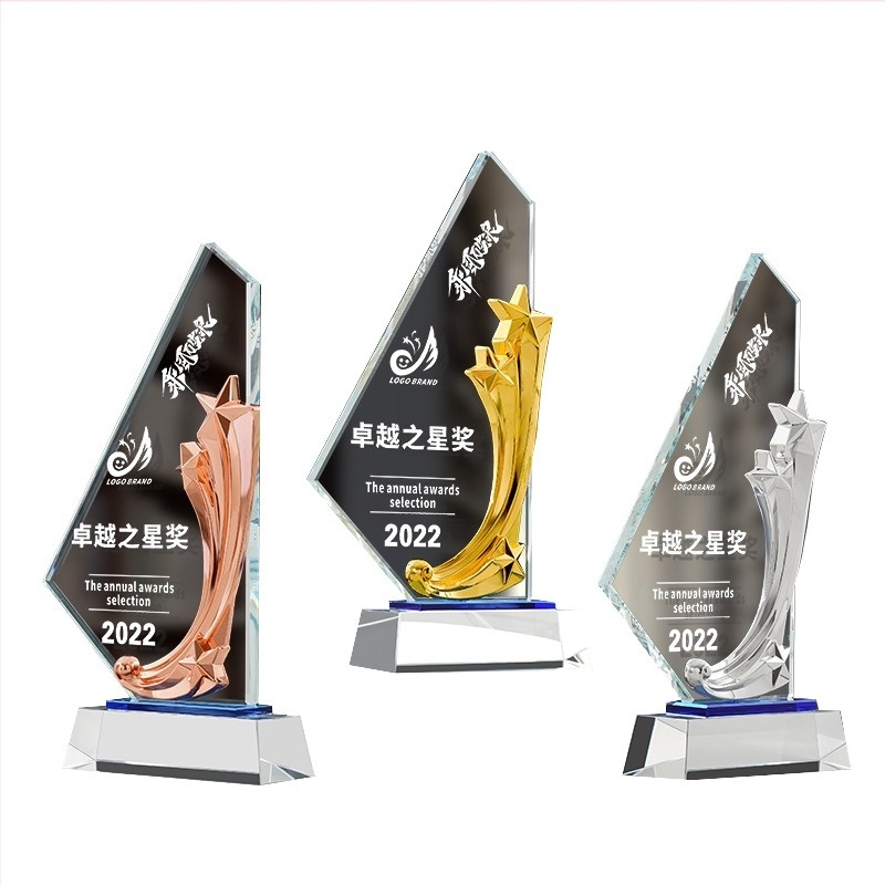 Kristalni trofej metalni kristalni trofej kreativna petokraka zvijezda vrhunske elegantne izvrsne prodajne kartice za osoblje