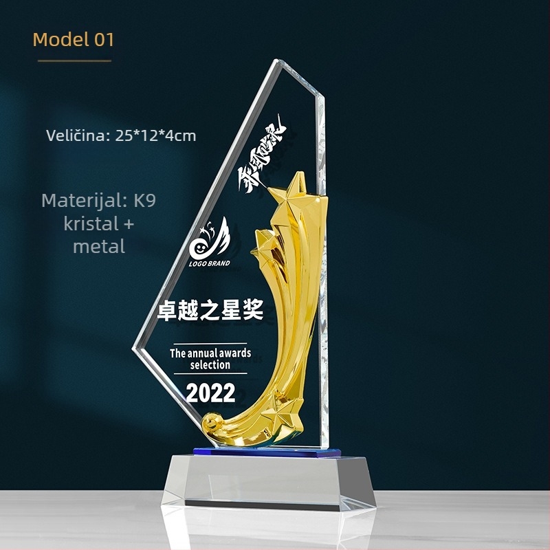 Kristalni trofej metalni kristalni trofej kreativna petokraka zvijezda vrhunske elegantne izvrsne prodajne kartice za osoblje