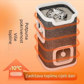 Mačje gnijezdo, okvir za penjanje za mačke, mačje drvo, integrirana daska za grebanje za mačke, univerzalno zimsko toplo, poluzatvoreno, dvoslojno mačje gnijezdo od sisala