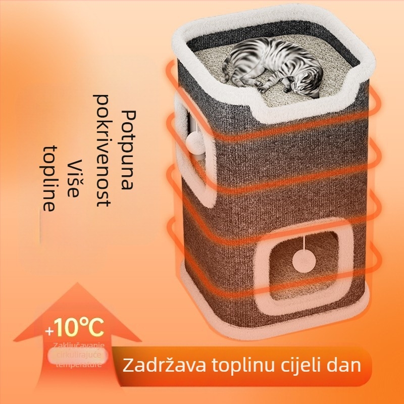 Mačje gnijezdo, okvir za penjanje za mačke, mačje drvo, integrirana daska za grebanje za mačke, univerzalno zimsko toplo, poluzatvoreno, dvoslojno mačje gnijezdo od sisala