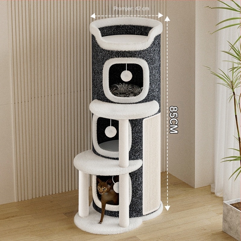 Mačje gnijezdo, okvir za penjanje za mačke, mačje drvo, integrirana daska za grebanje za mačke, univerzalno zimsko toplo, poluzatvoreno, dvoslojno mačje gnijezdo od sisala