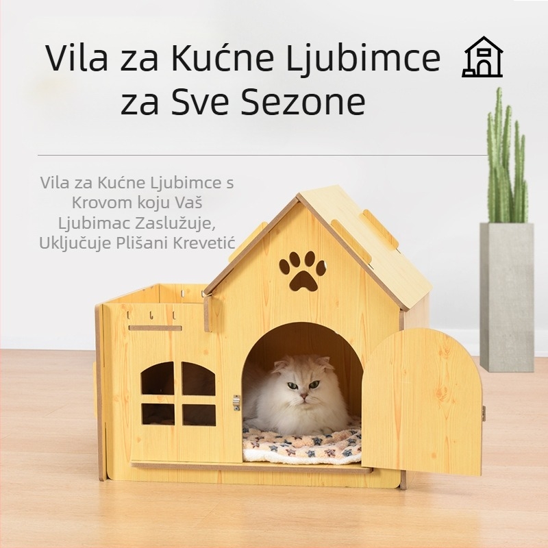 Drveni krevet za kućne ljubimce, mačje gnijezdo od punog drva, krevet za mačke četiri godišnja doba, univerzalni krevet za male pse, oprema za kućne ljubimce preko granice, ekskluzivno