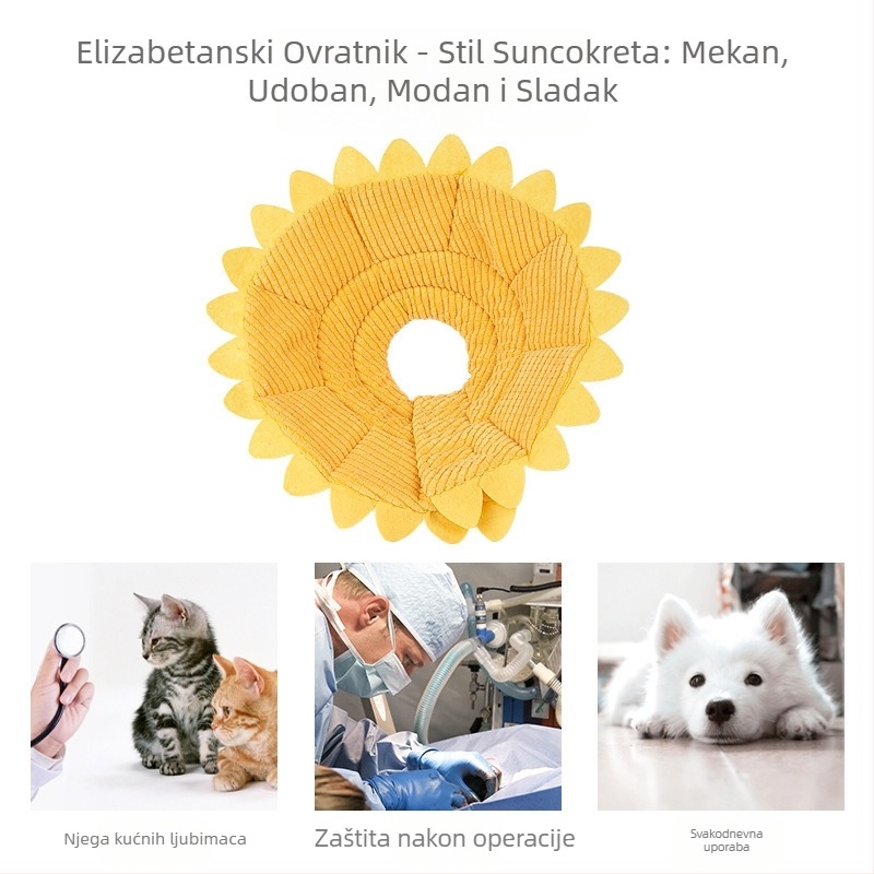 Ogrlica Sunflower Elizabethan za mačke i pse, pokrivalo za glavu protiv ogrebotina i lizanja kućnih ljubimaca, mekana ogrlica za mačke, krug srama