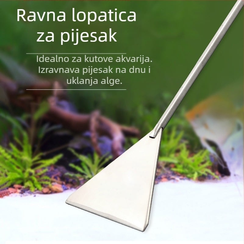 Četka za čišćenje akvarija, alati za čišćenje vode, ravna lopata za pijesak od nehrđajućeg čelika, strugač za mahovinu, lopata za uklanjanje vodenih algi za akvarij