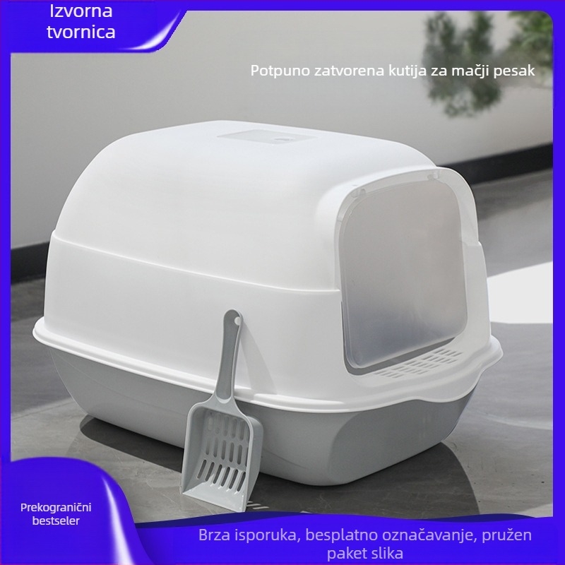 Velika, potpuno zatvorena kutija za mačji posip, otporna na mirise, prskanje, predimenzionirana, mačji WC, poluzatvorena, dvostruka namjena, na zalihi, veleprodaja