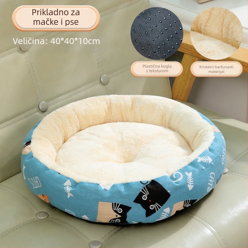 Okruglo gnijezdo od pamuka i lana za kućne ljubimce za sva godišnja doba, mekano gnijezdo, gnijezdo za pse, gnijezdo za mačke, prostirka za kućne ljubimce, krevet za pse, kućica za psa, prostirka za pse