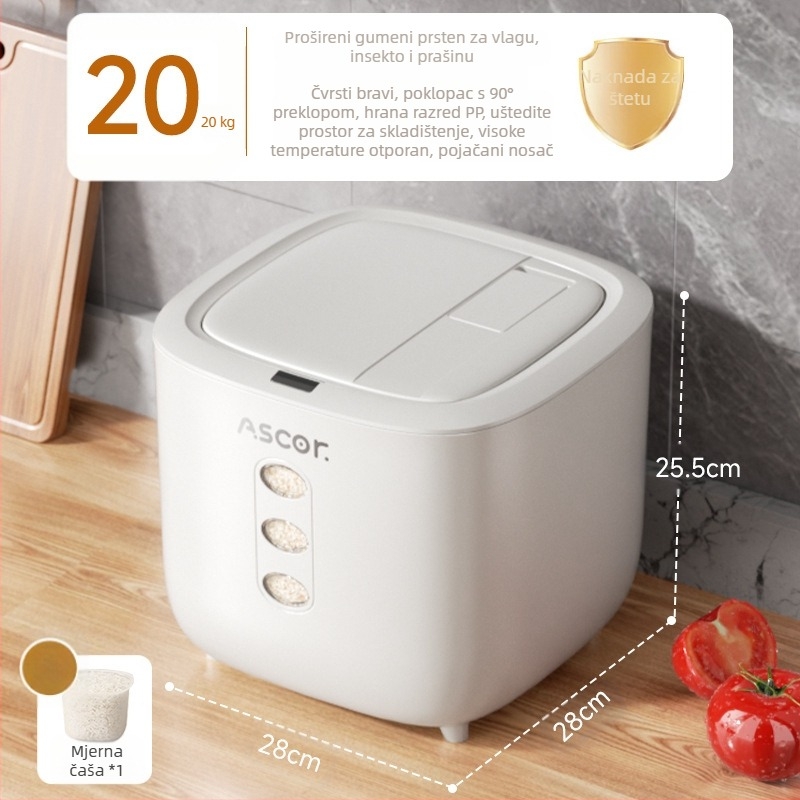 Kanta za rižu, kućanska, zatvorena, otporna na insekte i vlagu, 10 kg, elegantna posuda za skladištenje brašna prehrambene kvalitete, cilindrična kutija za rižu i rezance