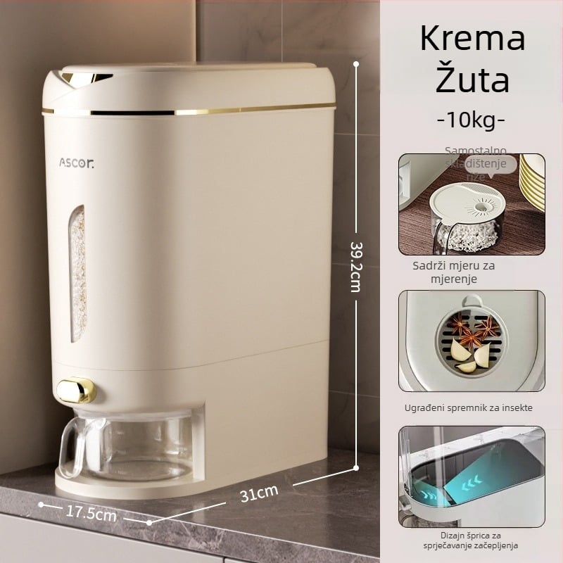Kanta za rižu, kućanska, zatvorena, otporna na insekte i vlagu, 10 kg, elegantna posuda za skladištenje brašna prehrambene kvalitete, cilindrična kutija za rižu i rezance