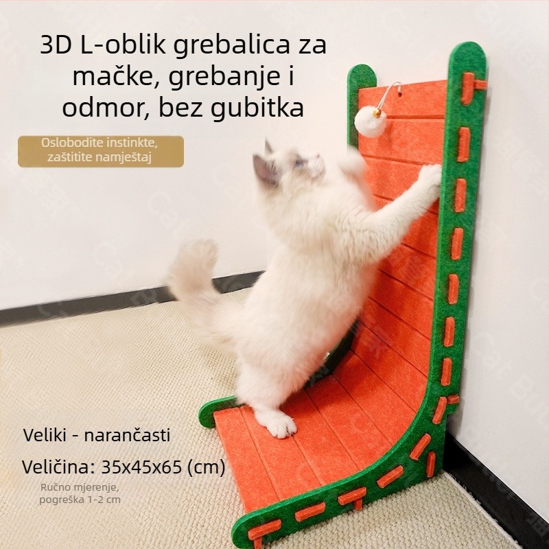 L-tip vertikalne ploče za grebanje mačaka, filcano gnijezdo za mačke, integrirano mačje gnijezdo, otporno na habanje, bez mrvica, brušenje artefakata za mačje kandže, ekstra velika ploča za mačje kandže