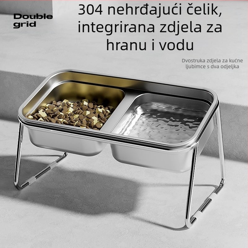 Zdjela za mačke, posuda za mačju hranu, dvostruka zdjela od nehrđajućeg čelika, zdjela za kućne ljubimce s nedetonatorskom zaštitom, zdjela za mačju hranu, zdjela za piće, zdjela za hranu, zdjela za pse
