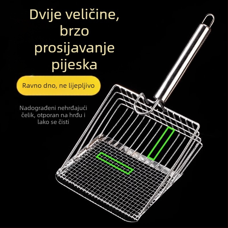 Lopata za mačji posip s finim rupama, velika metalna lopata za mačke od nehrđajućeg čelika, bentonitna ruda, artefakt lopate za mačji posip
