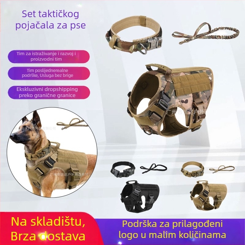 Taktički povodac s najlonskom trakom za velikog psa, podesivi vodootporni prsluk za pse na prsima i leđima, taktičko odijelo za ogrlicu