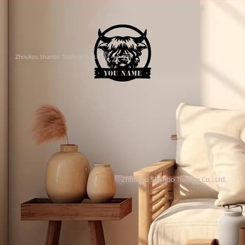 Metalni logotip krave na zidu preko granice, personalizirana seoska umjetnost, moderni ukrasi, pogodni za uređenje doma i farmi