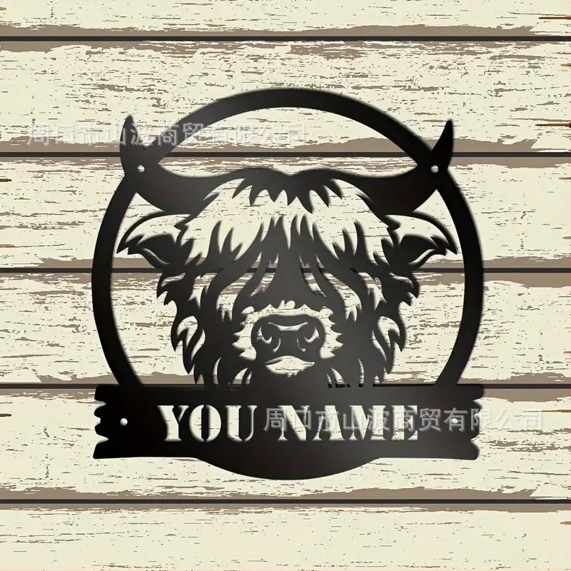 Metalni logotip krave na zidu preko granice, personalizirana seoska umjetnost, moderni ukrasi, pogodni za uređenje doma i farmi