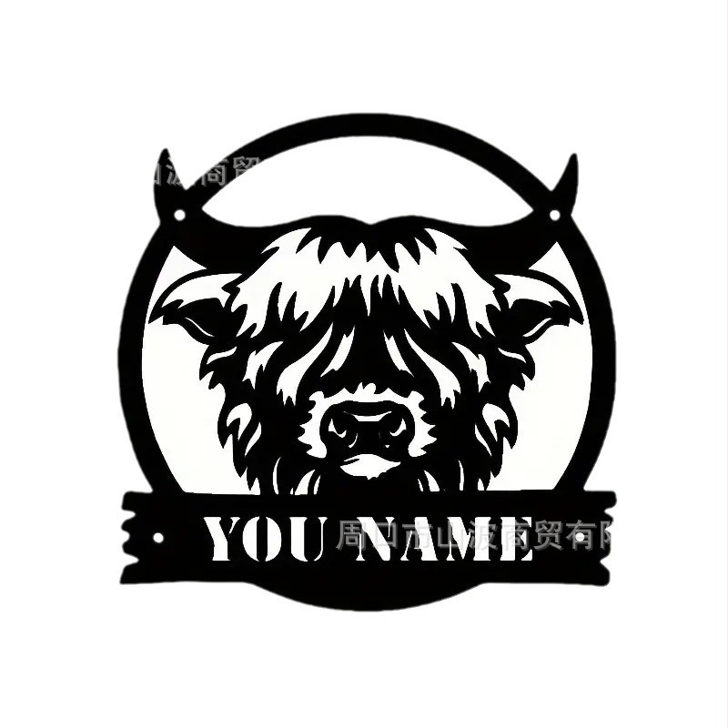 Metalni logotip krave na zidu preko granice, personalizirana seoska umjetnost, moderni ukrasi, pogodni za uređenje doma i farmi
