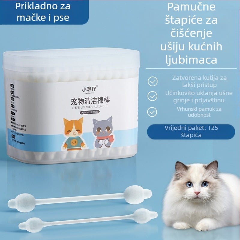 Xiao Hanzai pamučni štapić za kućne ljubimce, čišćenje psećih ušiju za mačke i pse, dvostruke namjene, kombinirani pamučni štapić, voda za ispiranje ušiju kućnih ljubimaca