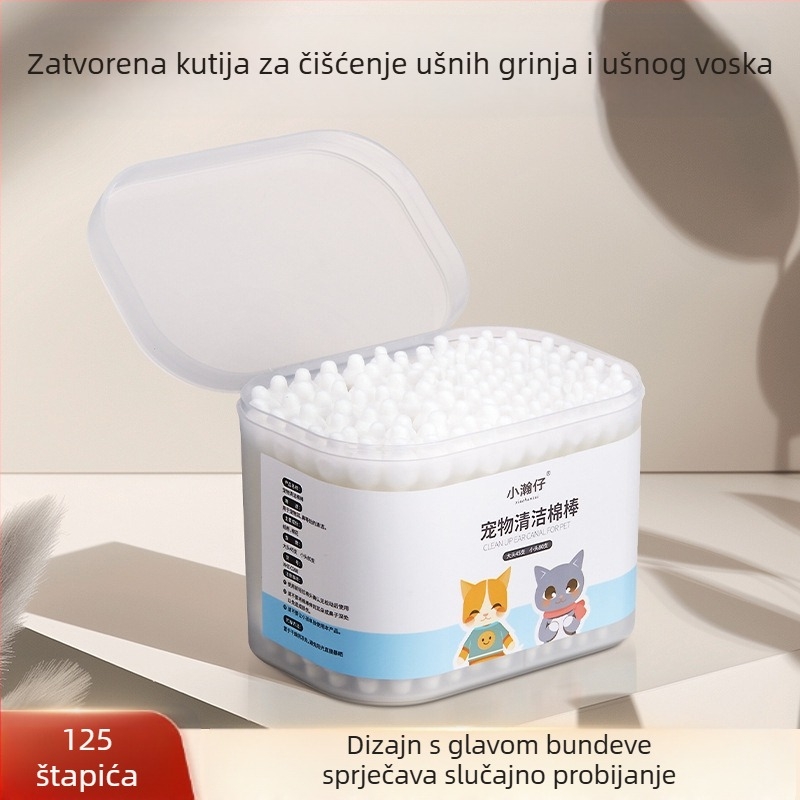Xiao Hanzai pamučni štapić za kućne ljubimce, čišćenje psećih ušiju za mačke i pse, dvostruke namjene, kombinirani pamučni štapić, voda za ispiranje ušiju kućnih ljubimaca