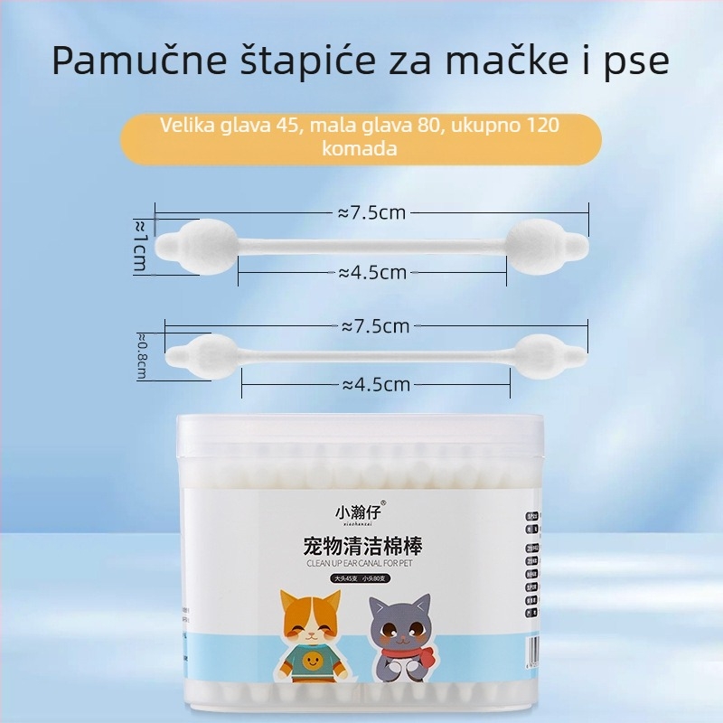 Xiao Hanzai pamučni štapić za kućne ljubimce, čišćenje psećih ušiju za mačke i pse, dvostruke namjene, kombinirani pamučni štapić, voda za ispiranje ušiju kućnih ljubimaca