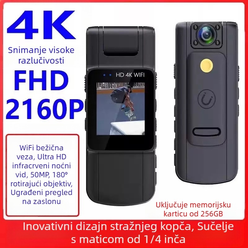 Prekogranična 4K Ultra HD kamera sa zaslonom, WiFi snimačem, video kamerom za nošenje na prsima, za sportsku vožnju i DV-om