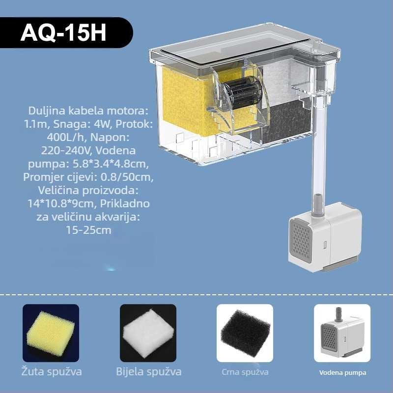 Filter za akvarij, mali vanjski vodopad, zidni filter za kornjače, mali tri-u-jednom filter, tiha vodena pumpa za pročišćavanje vode, cirkulacijska pumpa