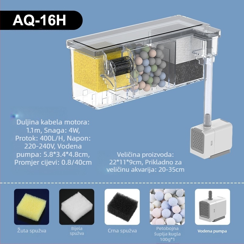 Filter za akvarij, mali vanjski vodopad, zidni filter za kornjače, mali tri-u-jednom filter, tiha vodena pumpa za pročišćavanje vode, cirkulacijska pumpa