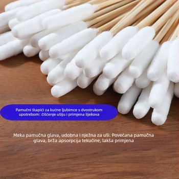 Štapić za kućne ljubimce, štapić za kućne ljubimce, univerzalni lijek za čišćenje ušiju, analni lijek, dvostrana upotreba, pamučni štapić, ekstra veliki bambusov štapić s pamučnom glavom