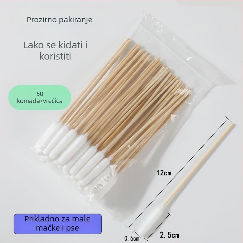 Štapić za kućne ljubimce, štapić za kućne ljubimce, univerzalni lijek za čišćenje ušiju, analni lijek, dvostrana upotreba, pamučni štapić, ekstra veliki bambusov štapić s pamučnom glavom
